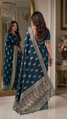 Rama soft silk blend banarasi jacuard work festive saree with unstitched blouse piece 3