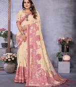 cream spun cotton blend woven designer ethnic traditional saree