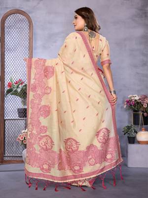 cream spun cotton blend woven designer ethnic traditional saree 2