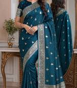 Rama soft silk blend banarasi jacuard work festive saree with unstitched blouse piece