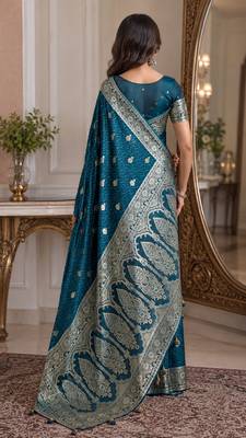 Rama soft silk blend banarasi jacuard work festive saree with unstitched blouse piece 3