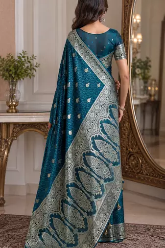 Rama soft silk blend banarasi jacuard work festive saree with unstitched blouse piece