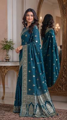 Rama soft silk blend banarasi jacuard work festive saree with unstitched blouse piece 4