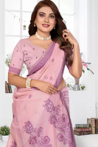 pink spun cotton blend woven designer ethnic partywear saree
