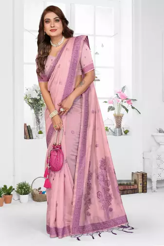 pink spun cotton blend woven designer ethnic partywear saree