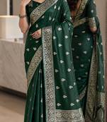 Green soft silk blend banarasi jacuard work festive saree with unstitched blouse piece