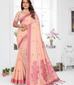 peach spun cotton blend woven designer ethnic partywear saree