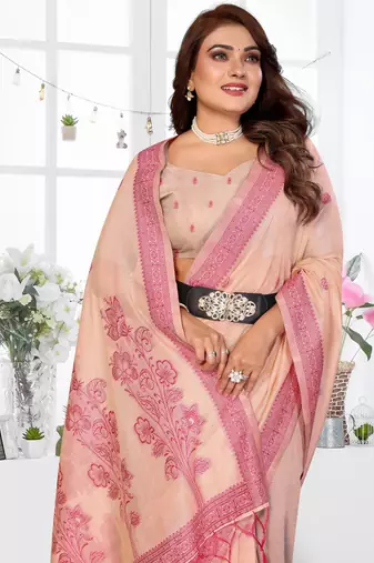 peach spun cotton blend woven designer ethnic partywear saree