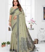 green spun cotton blend woven designer ethnic partywear saree