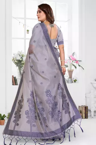grey spun cotton blend woven designer ethnic partywear saree