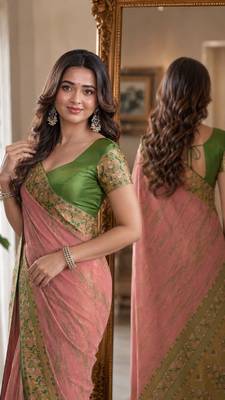 Pink soft silk blend banarasi jacuard work festive saree with unstitched blouse piece 4