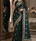 Green soft silk blend banarasi jacuard work festive saree with unstitched blouse piece