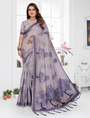 grey woven designer spun cotton blend fabric smart traditional saree 1