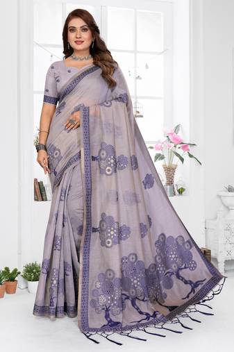 grey woven designer spun cotton blend fabric smart traditional saree