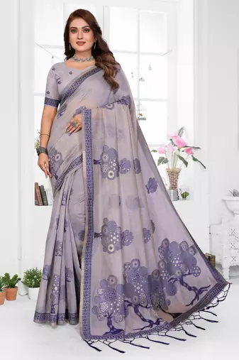 grey woven designer spun cotton blend fabric smart traditional saree