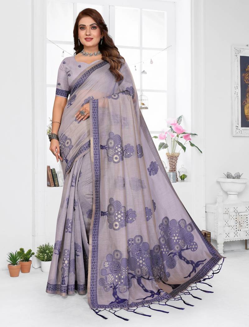 grey woven designer spun cotton blend fabric smart traditional saree