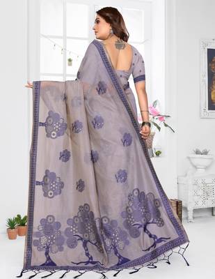 grey woven designer spun cotton blend fabric smart traditional saree 2