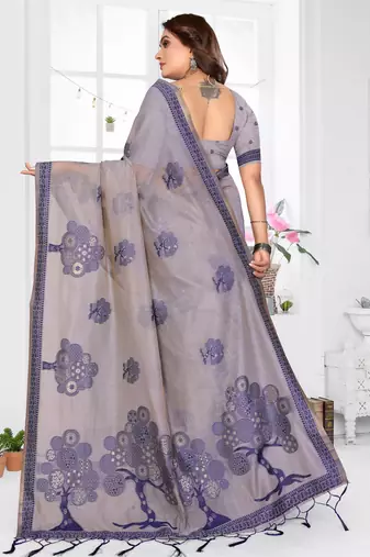 grey woven designer spun cotton blend fabric smart traditional saree