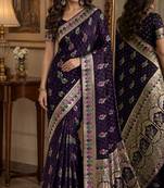 Plum soft silk blend banarasi jacuard work festive saree with unstitched blouse piece