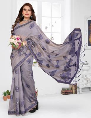 grey woven designer spun cotton blend fabric smart traditional saree 4