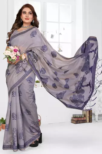 grey woven designer spun cotton blend fabric smart traditional saree