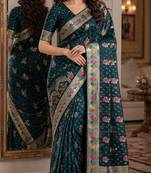 Rama soft silk blend banarasi jacuard work festive saree with unstitched blouse piece