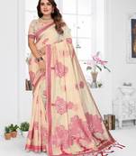 cream woven designer spun cotton blend fabric smart traditional saree