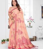 peach woven designer spun cotton blend fabric smart traditional saree