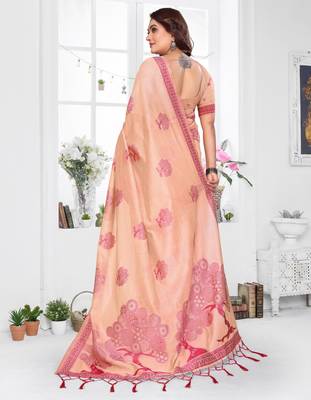 peach woven designer spun cotton blend fabric smart traditional saree 2