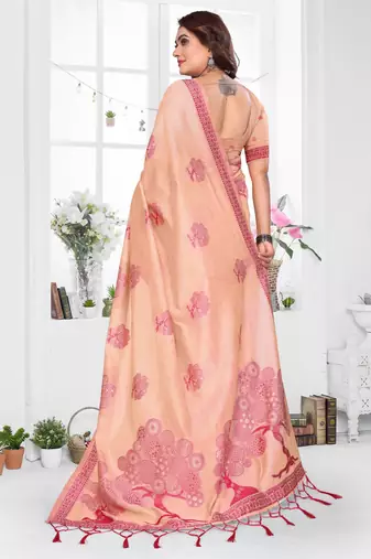 peach woven designer spun cotton blend fabric smart traditional saree