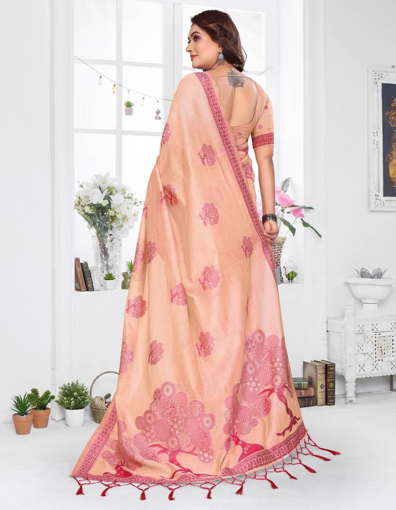 peach woven designer spun cotton blend fabric smart traditional saree