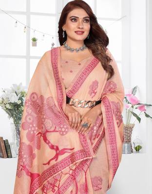 peach woven designer spun cotton blend fabric smart traditional saree 3