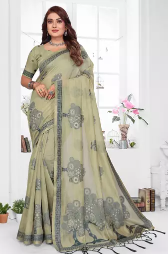 green woven designer spun cotton blend fabric smart traditional saree
