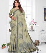 green woven designer spun cotton blend fabric smart traditional saree