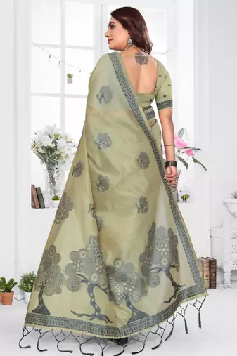 green woven designer spun cotton blend fabric smart traditional saree
