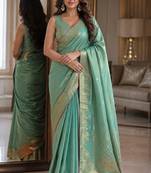 Rama soft silk blend banarasi jacuard work festive saree with unstitched blouse piece