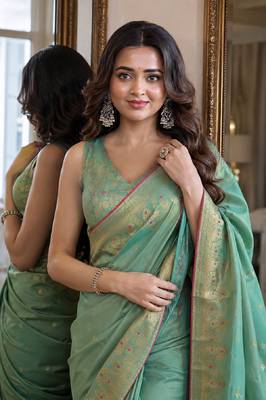Rama soft silk blend banarasi jacuard work festive saree with unstitched blouse piece 2