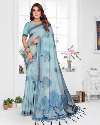 sea green woven designer spun cotton blend fabric smart traditional saree 1