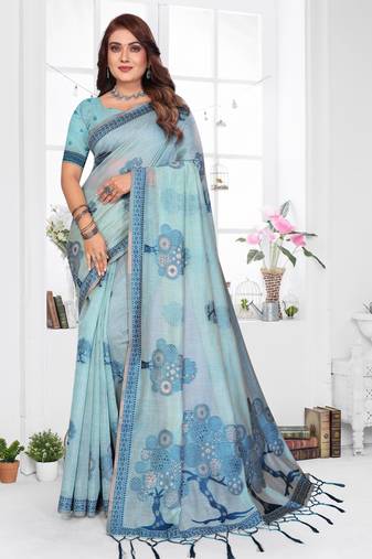 sea green woven designer spun cotton blend fabric smart traditional saree