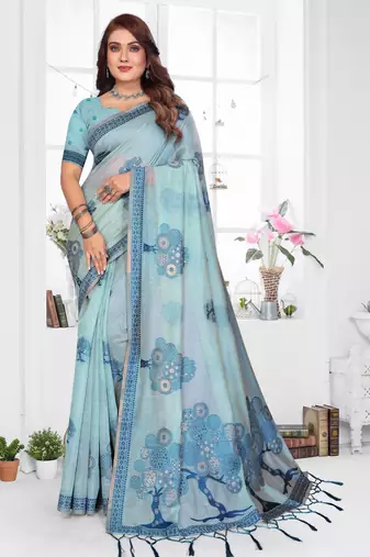sea green woven designer spun cotton blend fabric smart traditional saree