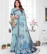 sea green woven designer spun cotton blend fabric smart traditional saree