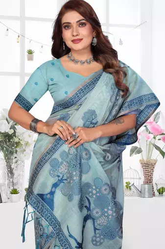 sea green woven designer spun cotton blend fabric smart traditional saree