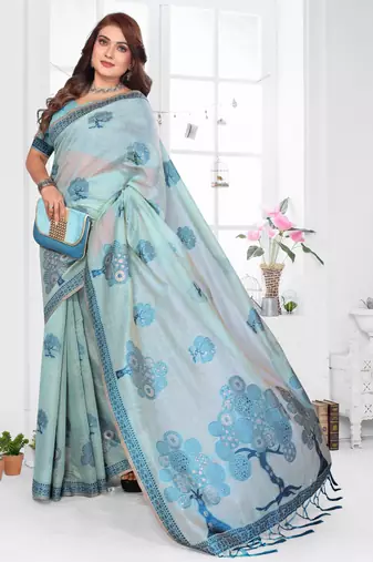 sea green woven designer spun cotton blend fabric smart traditional saree