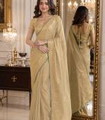 Cream soft silk blend banarasi jacuard work festive saree with unstitched blouse piece