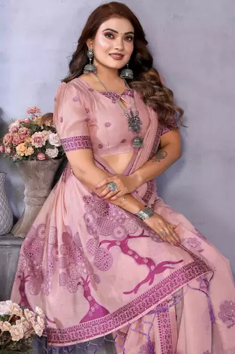 pink woven designer spun cotton blend fabric smart traditional saree