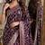 Wine soft silk blend banarasi jacuard work festive saree with unstitched blouse piece