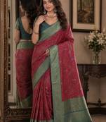 Pink soft silk blend banarasi jacuard work festive saree with unstitched blouse piece
