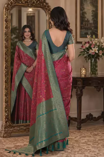 Pink soft silk blend banarasi jacuard work festive saree with unstitched blouse piece