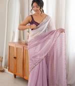 Lavender color smart fendy satin fabric designer ethnic partywear saree