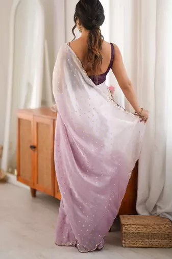 Lavender color smart fendy satin fabric designer ethnic partywear saree